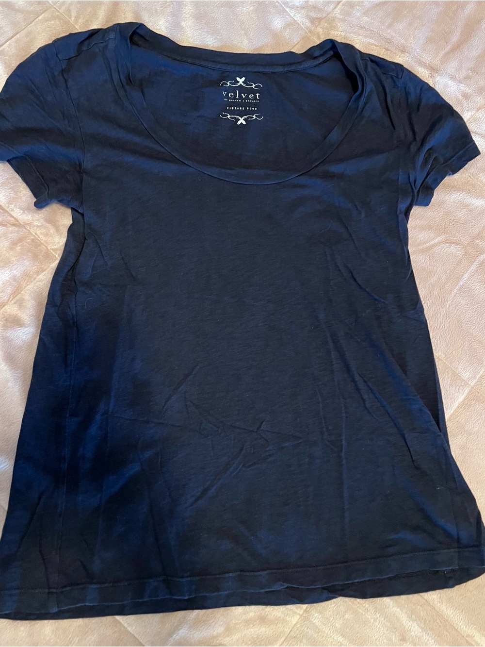 Velvet by Graham and Spencer vintage slub navy scoop neck tee shirt S